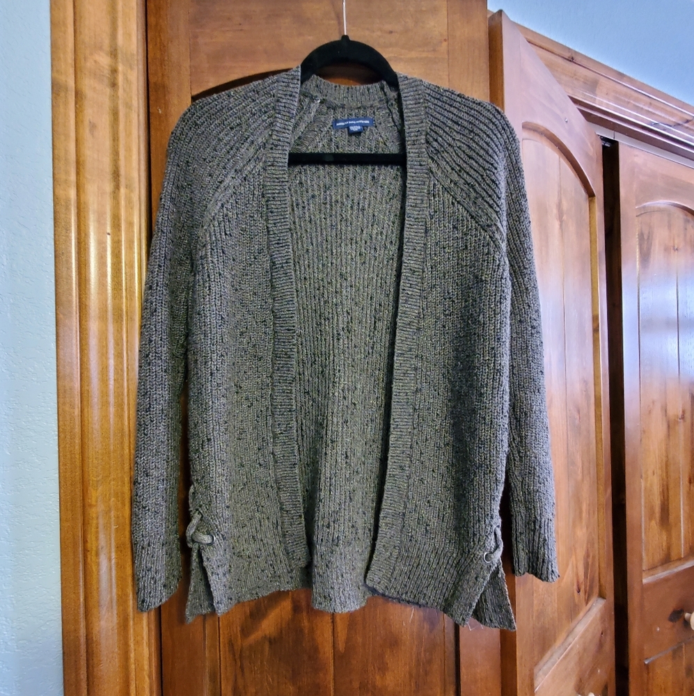 American Eagle Open Front Cardigan With Side Split Faux Tie Close, Size XS